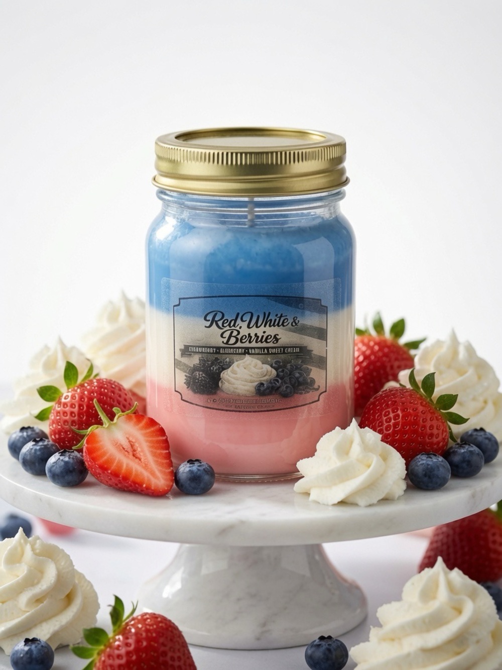 16oz Red White & Berries Layered Mason Jar Candle